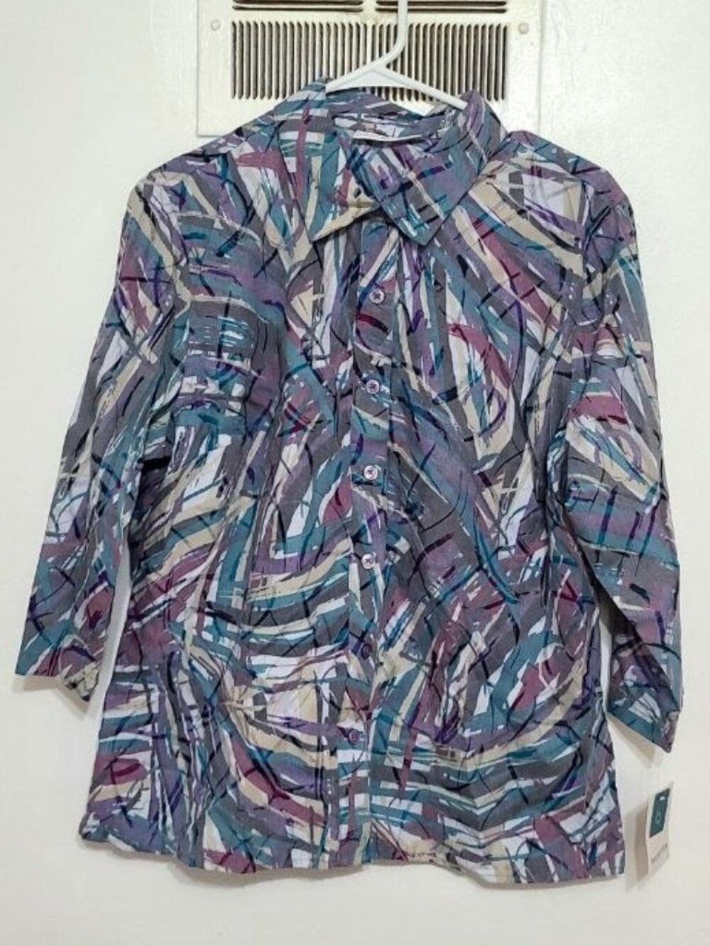 Abstract 3/4 Sleeve Button‑Front Shirt